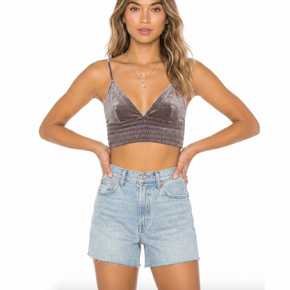 Glassons Velvet Shirred Crop Top Purple Soft Girl Minimalist Lounge Size XS